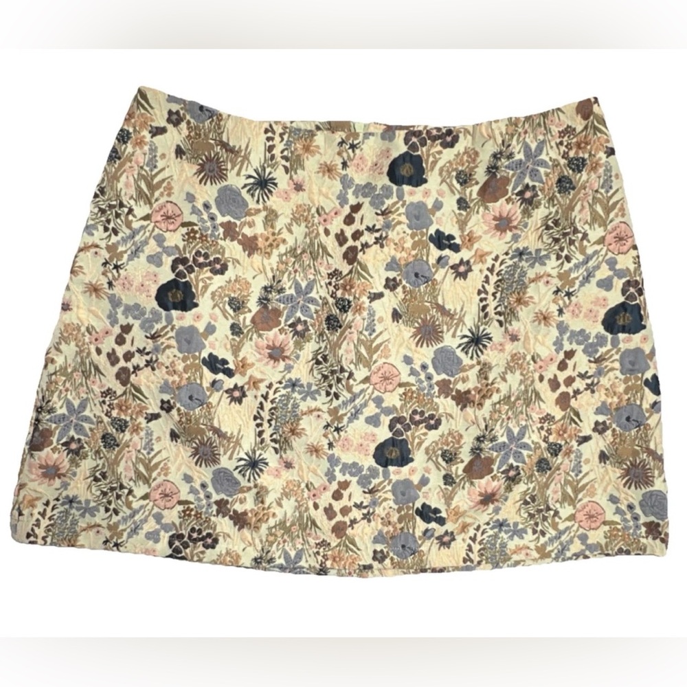 CIDER Mini Skirt Floral Jacquard Mid Waist A Line Classic Light Green Size XL